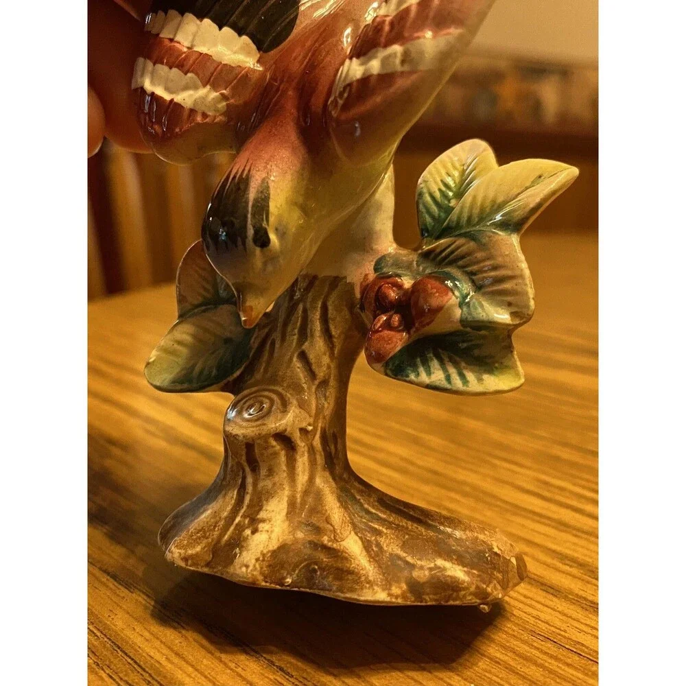 Vintage Bird Open Wings on Tree Branch Porcelain Figurine